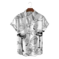 Heren Zwart Wit Flamingo Hawaii Korte Mouw Shirt Zomer Tropische Vrije Tijd Knoop Top - CSDW-0124 / S