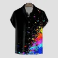 Herren lässiges Kurzarmhemd mit 3D bunten Farbspritzer Druck für den Sommer Modestil. - CSGY-0025 / S