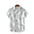 Men's Hawaiian Short Sleeve Shirt Plant Leaf Print Casual Summer Button Down Beach Top Variant - CSZW-2029 / S