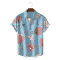 Heren casual Hawaï stijl korte mouw overhemd met flamingo en tropische bladeren, blauw. - CSDW-0125 / S