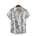 Vintage black and white doodle print short sleeve men shirt for summer fashion style. - CSFG-0042