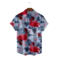 Tropical flamingo print short sleeve hawaiian shirt detail, casual summer button down top. - L / Tops / Tropical Flamingo (CSDW-0144)