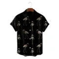 Men's summer casual flamingo print Hawaiian short sleeve shirt product detail view. - S / Tops / Black Abstract Flamingo (CSDW-0145)