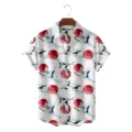 Men short sleeve Hawaiian shirt with watercolor crane and sun print, casual summer button down. - S / Tops / Ink Crane Red Sun (CSDW-0146)