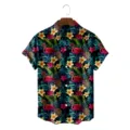 Close-up detail view of the tropical flamingo and pineapple print short sleeve Hawaiian shirt. - S / Tops / Tropical Style Mix (CSDW-0150)