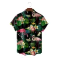 Men's loose 3D flamingo Hawaiian short sleeve shirt summer casual tropical aloha beach top - S / Tops / Black Tropical Floral (CSDW-0152)