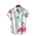 Heren zomer Hawaïijns korte mouw overhemd met tropische flamingo print casual top. - CSDW-0128 / S