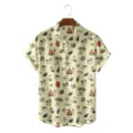 Men's summer loose Hawaiian shirt with 3D coconut tree print, casual short sleeve beach top. - S / Tops / Yellow Geometric Cartoon Print (CSZW-1030)