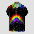 Herren Kurzarm Hawaiihemd bunte Regenbogen Farbspritzer Print Sommer Freizeitshirt - CSGY-0028 / S
