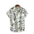 Men's casual summer Hawaiian short-sleeve shirt with traditional crane and pine print. - S / Tops / Ink Crane (CSDW-0141)