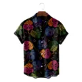 Men's Black Hawaiian Short Sleeve Shirt Tropical Plant Print Casual Button Down Shirt - CSZW-2033 / S