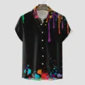 Herren Kurzarm Hawaiihemd mit buntem Farbspritzer Print und legerem Knopfleiste Design. - CSGY-0029 / S