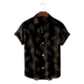 Men Casual Short Sleeve Hawaiian Shirt Black Gold Plant Leaf Print Button Down Shirt - CSZW-2034 / S