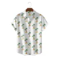 Men's short sleeve Hawaiian shirt with tropical palm tree print, casual summer button down top. - S / Tops / White Watercolor Coconut Tree (CSZW-1032)