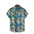 Men's botanical print Hawaiian short sleeve shirt, loose casual summer beach button down top. - CSZW-2035 / S