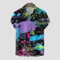 Herren Kurzarm Hawaiihemd lässig 3D bunte Farbspritzer Druck Knopfleiste Sommershirt top. - CSGY-0030 / S