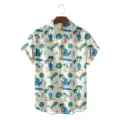 Men's summer casual Hawaiian shirt featuring a fun tropical blue hippo and palm tree print. - S / Tops / Blue Hippo Surfing Flamingo (CSZW-1033)