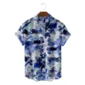 Men's blue leaf print Hawaiian short sleeve shirt casual button-down summer beach vacation top - CSZW-2036 / S