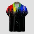 Herren Freizeit Kurzarm Hawaiihemd mit lebendigem 3D bunten Farbspritzer Print Design Sommer. - CSGY-0032 / S