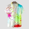 Herren Kurzarm Freizeithemd Hawaiihemd mit buntem Farbklecks Druck modisch Sommer. - CSGY-0033 / S