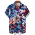 Men's Short Sleeve Shirt American Flag Eagle Print Casual Button Down Summer Top - CSM-0423