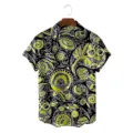 Retro vintage ethnic print short sleeve button down shirt for men summer casual apparel. - CSFG-0050