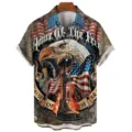 Men's 3D American Flag Eagle Print Short Sleeve Shirt Patriotic Casual Button Down Top - CSM-0424