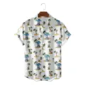 Men's summer casual Hawaiian shirt featuring a fun tropical hippo print and short sleeves. - S / Tops / Cartoon Hippo Monkey Coconut Tree (CSZW-1037)