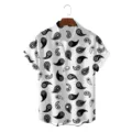 Men's short sleeve shirt with black and white paisley print, casual summer button down top. - CSFG-0051