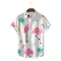 Heren zomer Hawaïaanse korte mouw casual overhemd met tropische flamingo print design. - CSDW-0136 / S