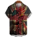 Men's Vintage 3D American Flag Bald Eagle Print Short Sleeve Casual Button Down Shirt - CSM-0425