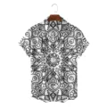 Men's short sleeve shirt, black and white ethnic mandala print, casual summer button down top. - CSFG-0052