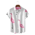 Heren casual korte mouw Hawaiiaans shirt met roze flamingo print, comfortabele zomertop. - CSDW-0137 / S