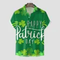 Herren St. Patrick's Day Gruenes Klee Kurzarm Hawaiihemd Freizeithemd mit Knoepfen Top - CSGY-0089 / S