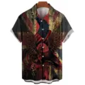 Men's 3D American Flag Eagle Print Short Sleeve Shirt Vintage Casual Button Down Top - CSM-0426