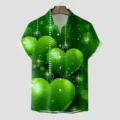 Herren Kurzarm Hawaiihemd mit lebendigem grünem 3D Herz- und Sternen-Muster für den Sommer. - Muster CSGY-0090 / S