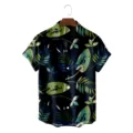Men's casual loose tropical plant leaf print Hawaiian short sleeve button down shirt. - CSZW-2042 / S