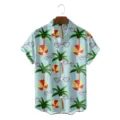 Men's summer casual short sleeve Hawaiian shirt with palm tree and beach ball print top. - S / Tops / Light Blue (CSZW-1041)