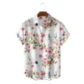 Men's casual short sleeve Hawaiian shirt with floral and bird print for summer wear. - S / Tops / Multi-Color Flower Bird (CSDW-0153)