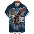 Men's 3D American Flag Eagle Print Short Sleeve Shirt Casual Button Down Shirt Top - CSM-0429