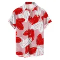 Heren zomer korte mouw Hawaii overhemd met roze rode witte hart print knoop top stijl - CSDW-0141 / 3XL