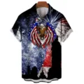 Men's 3D American Flag Eagle Print Short Sleeve Button Down Casual Hawaiian Beach Shirt - CSM-0430