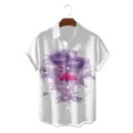 Men's casual loose Hawaiian short sleeve shirt with flamingo print, summer beach wear. - S / Tops / Purple Watercolor Flamingo (CSDW-0158)