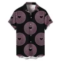 Men's summer short sleeve Hawaiian shirt casual loose button down top pink heart print black - 3XL / Tops / Black Pink Heart Geometric (CSZW-1044)
