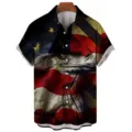 Mens short sleeve button down shirt featuring a bold 3D American flag and eagle print. - CSM-0432