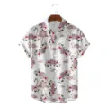 Men's casual Hawaiian short sleeve shirt with trendy pink flamingo and floral print pattern. - S / Tops / Flamingo and Rose Floral (CSDW-0159)