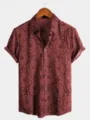 Men's short sleeve casual shirt, dark red retro geometric print, comfortable summer holiday top. - 3XL / Tops / Dark Wine Red Geometric Print (CSZW-1048)