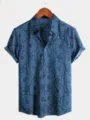 Men's summer short sleeve casual blue geometric printed Hawaiian shirt color option. - 3XL / Tops / Blue Mandala Print (CSZW-1046)