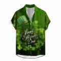 Men St Patrick Day Green Print Short Sleeve Shirt Casual Hawaiian Summer Button Down Top - LAZB16-11