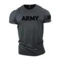Men short sleeve t-shirt dark grey slim fit army letter print casual streetwear top - 6XL / Tops / Style 0941